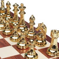 XCL Boîte en bois pliante de luxe Jeux d'échecs Placage or argent Ensemble de planches en plastique pour enfants