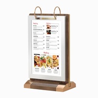 Présentoir de menu vertical de table en bois avec porte-affiches à bascule pour restaurants et magasins de détail, avec pochettes transparentes standard