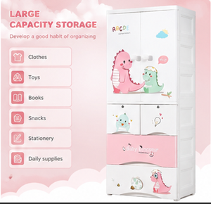 <span class=keywords><strong>Armadio</strong></span> in Plastica <span class=keywords><strong>per</strong></span> Bambini con 1 Porta e 3 Cassetti, Design a Grande Capacità, Organizzatore <span class=keywords><strong>per</strong></span> Giocattoli e Vestiti da Camera da Letto - Product Image 2