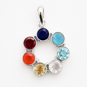 Vente en gros de pendentif multi-pierres en argent sterling-bijoux multi-pierres naturelles - Product Image 2