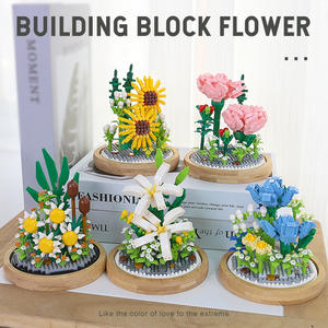 Girasol en Cúpula de Cristal, <span class=keywords><strong>Ramo</strong></span> de Rosas, Juguetes de Ladrillos de Ensamblaje Artificiales DIY con Caja de Acrílico, Mini Bloques de Construcción de Flores - Product Image 2
