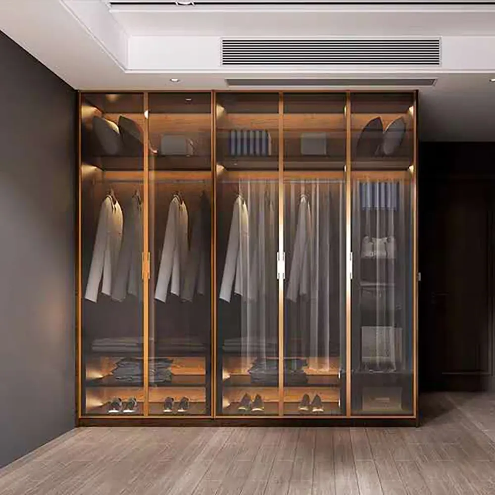 Glass Door Modern Design Wardrobe Wooden Modern Panel Wardrobes Aluminum Wooden Wardrobe For Bedroom