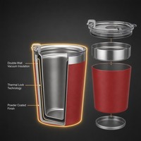 Mug Kopi Dinding Ganda Stainless Steel Vakum Terisolasi dengan Tutup Anti Cipratan untuk Penggunaan Sehari-hari di Kantor dan Rumah