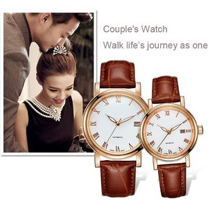 Couple Automatic <b>Mechanical</b> Water Resistant Crystal Roman Dial Leather Strap Unisex <b>Watch</b> - Product Image 5