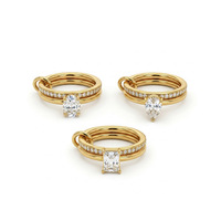 Bague double anneau en or 18 carats plaqué or avec trois diamants principaux pour femme