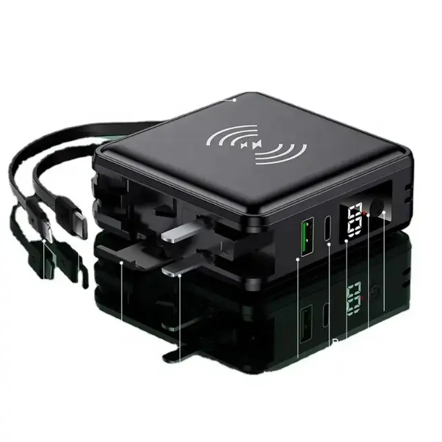 Top jual portabel dengan EU AU Plug 15000mah Qi power bank bantalan nirkabel portabel 5 In 1 pengisian cepat power bank nirkabel