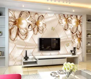 智海3d豪华金玫瑰软包珍珠饰品背景壁纸热带壁纸