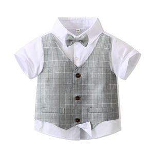 ילדים plaid ג 'נטלמן חליפה בנים מזדמנים ללבוש בגדי קיץ תינוק תינוק סטים פעוטות בגדים - Product Image 5
