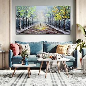 Cadre en toile 100%, peinture à l'huile peinte à la main, Art mural abstrait moderne, bois vert, rue, art mural, paysage - Product Image 2