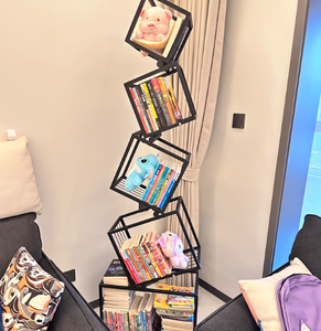 رف كتب إبداعي غير منتظم الشكل من الحديد، رف تخزين قائم بذاته للزاوية، مكتبة بسيطة عمودية لغرفة المعيشة - Product Image 4