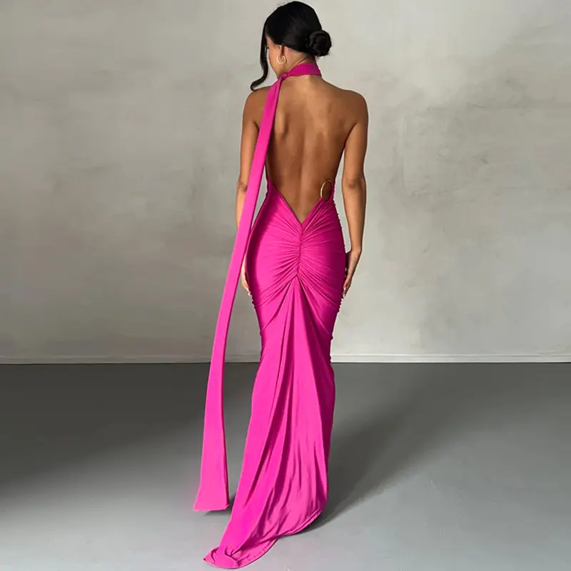 King Mcgreen star New Design Women sexy oblique shoulder long dress Elegant Club Party clothing Y2K Backless Vestido