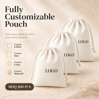 Ensemble de pochettes en coton côtelé avec cordon de serrage, cordon épais crème, impression personnalisée, logo, emballage cadeau pour bijoux, pochettes en gros