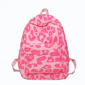 한국어 스타일 INS 헤비 듀티 캔버스 소녀 배낭 맞춤형 패션 플래시 귀여운 핑크 레오파드 폴카 도트 어린이 학교 가방