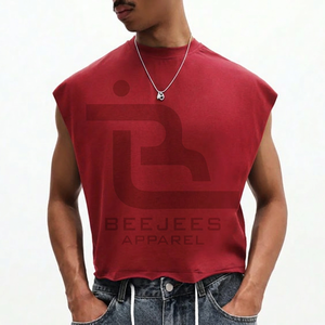 Beejees Apparel T-shirt sans manches pour homme, col rond, rouge uni, coupe régulière, décontracté, en coton tricoté - Product Image 1