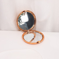 Miroir compact double face rond avec cadre en métal, pliable, portable, de poche, pour le voyage, pour femmes