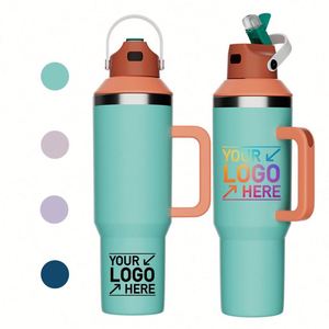 Bouteille d'eau isotherme en acier inoxydable à double paroi avec couvercle et paille, 40 oz, personnalisable avec logo, compatible porte-gobelet de voiture - Product Image 1