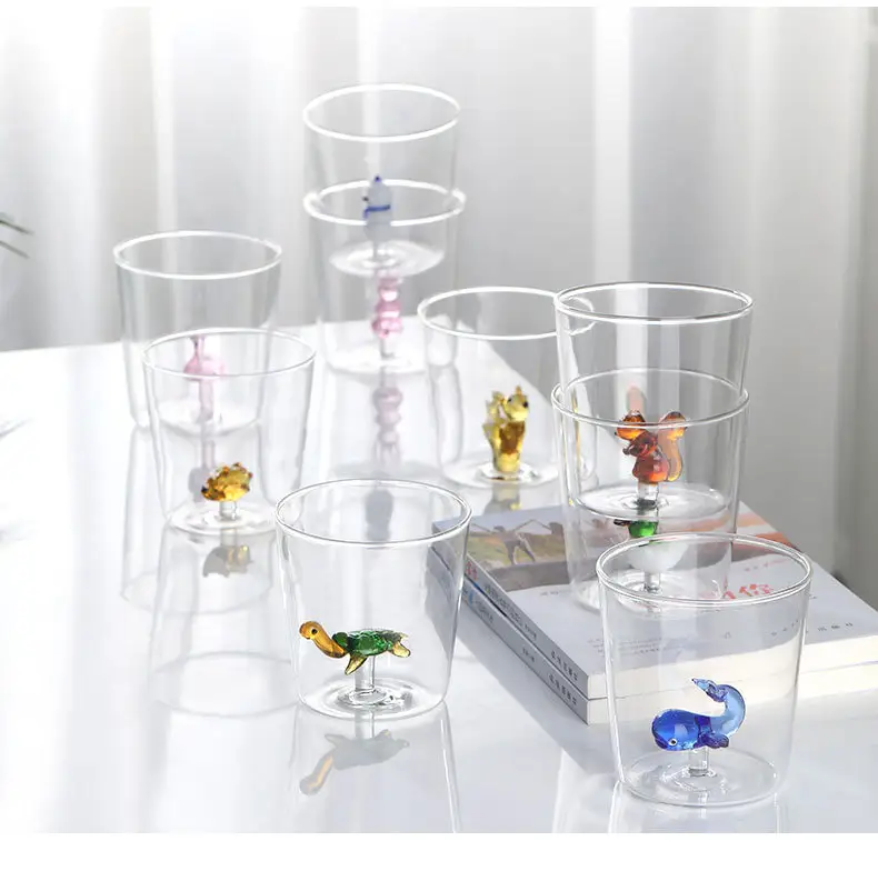 3D karikatür tasarım sevimli tumbler basit ev cam meyve suyu tumbler uzun borosilikat cam tumbler