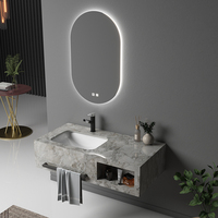 Set kamar mandi cermin mandi LED dapat diatur lapisan ganda Modern mewah batu batu papan tulis set kamar mandi lemari wastafel lampu pintar