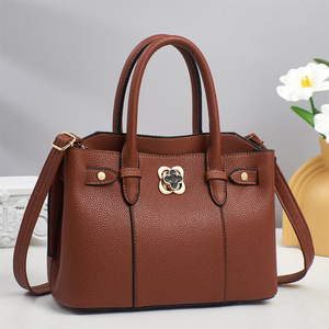 Sac à main élégant pour femme en cuir microfibre avec bandoulière amovible, fermeture à loquet, motif litchi, sac pour usage quotidien - Product Image 5