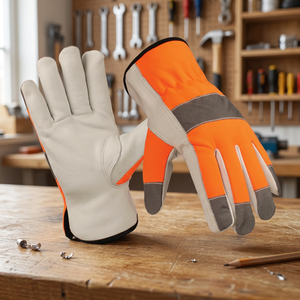 Gants de travail en cuir JNA GROUP, orange et gris, pointes des doigts antidérapantes, usage général, assemblage, poignets droits, résistants à l'abrasion, 11 oz - Product Image 4