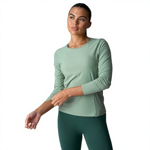 Camiseta de Manga Larga para Mujer, Cuello Redondo, Color Sólido, Corte Ajustado, Informal, de Secado Rápido, Tejido de Punto con Spandex y Poliéster - Product Image 5
