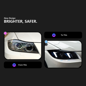 Faros delanteros LED estilo Fang para <span class=keywords><strong>BMW</strong></span> Serie 3 E90 2005-2012, conjunto de faros con luz diurna DRL, señal de giro secuencial y lente proyector. - Product Image 3