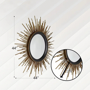 TETE Style en forme de soleil cercle métal doré art mural panneaux encadrés décoration murale miroir miroirs décoratifs miroir de salle de bain