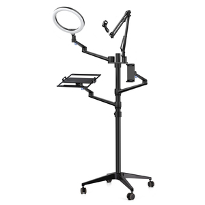 حامل أرضي لمعدات البث المباشر المنقولة 5 في 1 ، ميكروفون LED 10 بوصة مع ميكروفون مثبت لكاميرا الكمبيوتر اللوحي المحمول - Product Image 4