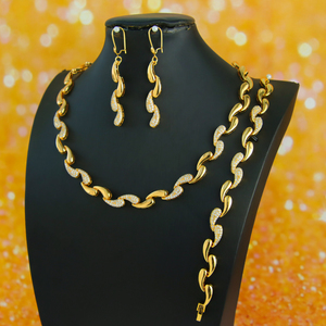 Conjunto de Joias de Luxo Dubai com Design Gota D'água, Banhado a Ouro 21k, Colar de Zircônia Irregular Italiana para Festas Femininas - Product Image 5