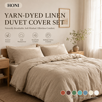 HONI Prix Bas, 100% Lin, 100TC, Écologique, Housse de Couette Douce de Luxe Taille Queen, Ensemble de Literie pour Toute la Maison