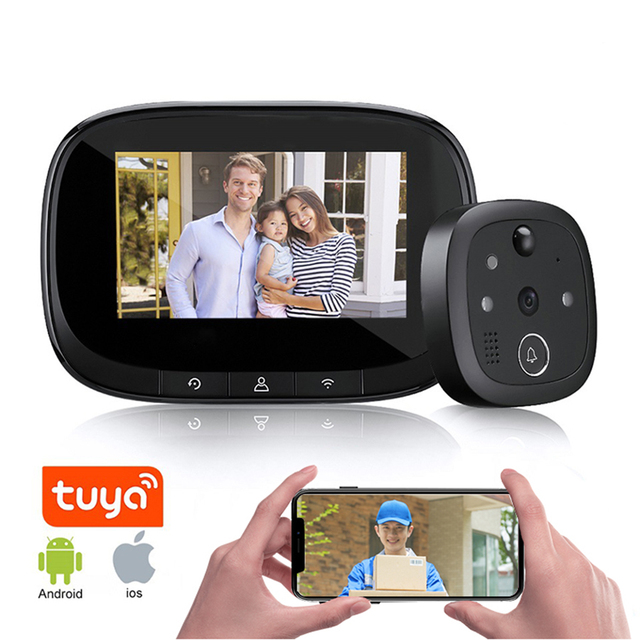 Tuya Smart 130 Degree Wide Angle WiFi Remote Access Two Way Audio Viewer Monitoring Peephole Camera Video Doorbell
