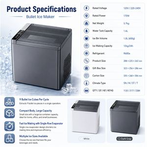 Máquina de Hielo Eléctrica Compacta de Sobremesa, de Plástico, 12 kg/24 h, Tanque de Agua de 1.1 L, 9 Cubos por Ciclo, para Hogar, Cocina, Oficina, Bar - Product Image 4