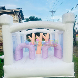 Combo de tobogán inflable gigante para exteriores, con obstáculos acuáticos en colores pastel, blanco, para adultos. - Product Image 5