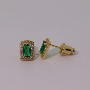 Tianyu Gems Trendy Fashionable Luxury <b>Stud</b> <b>Earrings</b> Brass Gold Plated Geometric Green <b>Emerald</b> Cut Zircon - Product Image 2