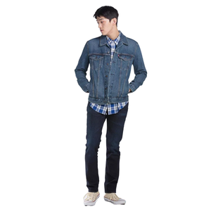 แจ็กเก็ตผ้ายีนส์เข้ารูปสำหรับผู้ชาย, เสื้อแจ็คเก็ตลำลองสีทึบกระดุมแถวเดียวแบบหนาบางสำหรับฤดูใบไม้ผลิและฤดูหนาว - Product Image 1