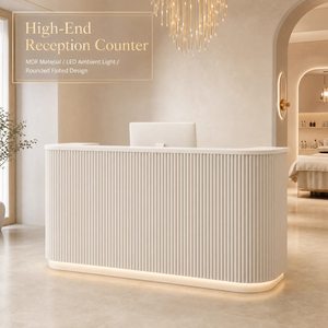 Custom Fluted <b>Reception</b> Desk with LED Base for Beauty & Nail Salon Front <b>Counter</b> - Product Image 2