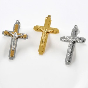 Pendentif croix religieuse en acier inoxydable pour femmes et hommes, couleur argent ou or, crucifix en métal, breloques de prière Jésus, bijoux cadeau - Product Image 1