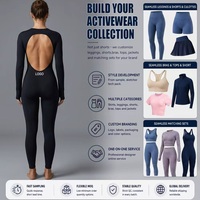 Combinaison noire personnalisable à manches longues - Combinaison sans couture à col ras du cou et dos ouvert ovale large pour le yoga et le fitness