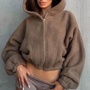 Custom <strong>Women's</strong> Embroidery Logo Fluffy <strong>Teddy</strong> Hooded Zip-Up Jacket, Winter Coat, Casual Oversized Warm Outerwear - Product Image 3