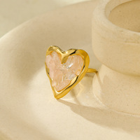   Bague en acier inoxydable plaqué or 18 carats pour femme, étanche, avec pierre naturelle en forme de cœur