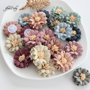 4cm合成皮革フラワーヘアアクセサリーアップリケクラフト雄しべ装飾人工花柄生地DIY - Product Image 6