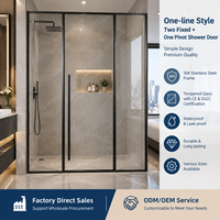 Porte de douche monobloc avec axe fixe et pivotant, verre trempé, design moderne, facile à nettoyer et durable, garantie 5 ans