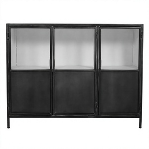 Industrial Metal <b>Sideboard</b> Cabinet with Glass Doors Black 3 Door Storage Credenza for Dining Room - Product Image 1