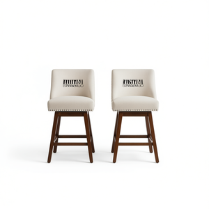 Tabourets de bar en tissu ivoire, 26'' H, base pivotante en bois, hauteur de comptoir, design moderne, mobilier de bar pour la maison - Product Image 1