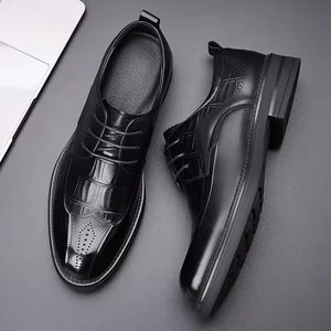 Chaussures Oxford en cuir véritable de style britannique haut de gamme pour hommes, à lacets, bout pointu, fabriquées à la main, antidérapantes, pour marié - Product Image 1