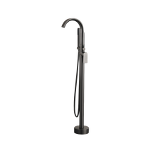 Robinet de baignoire sur pied à col de cygne, gris anthracite, avec douchette carrée à levier et arc élevé
