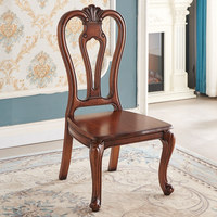 Chaise de salle à manger mobile de style campagnard américain, revêtement en cuir véritable, structure en bois massif, pour la maison, la table, l'hôtel