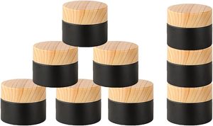 Hot Sale Cosmetic Face Cream Container 5g 10g 20g 30g 50g 100g Black Frosted <b>Glass</b> Cream <b>Jar</b> <b>with</b> Bamboo <b>Wood</b> <b>Lid</b> - Product Image 2