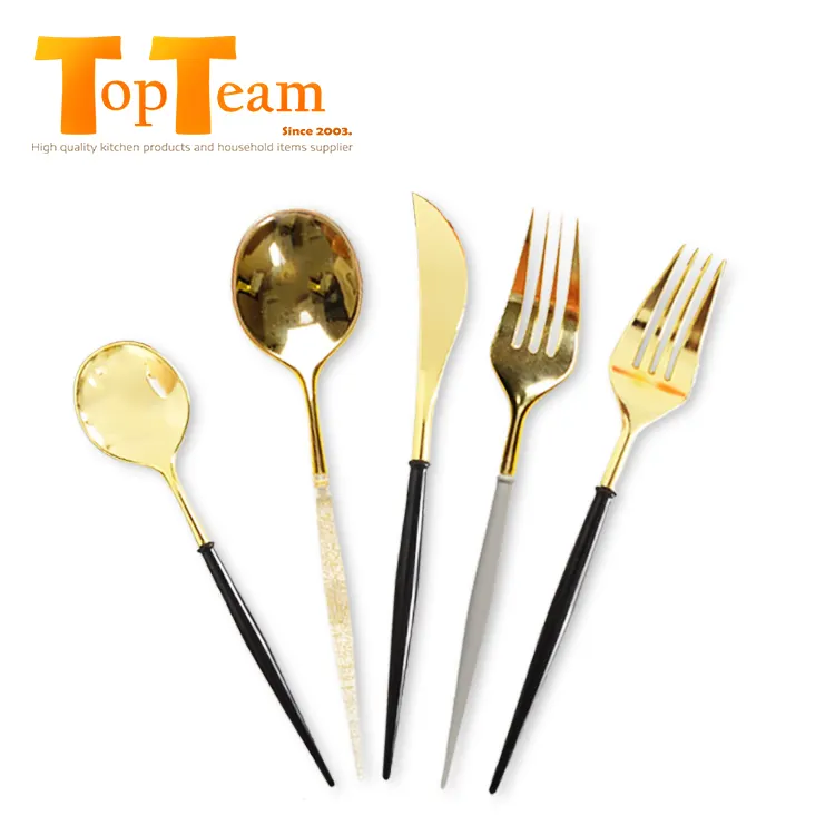 Plastic handle tea and fork spoon knife camping outdoor 32pcs disposable plastic cake cutlery sets tea spoon