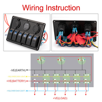 Panneau de commutateur à bascule pour voiture marine en plastique 12v 6 gang avec prise d'alimentation et voltmètre et prise USB